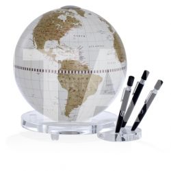Zofolli "Balance" desk globe with plexiglass base penholder - White/Gold - №81