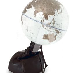 Zofolli "Pungiball" design desk globe on leather base - Chocolate Brown/White Gold - №75