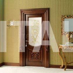 New Design Porte LUIGI 4014/QQ/INT/INF/V  in Siberian walnut antique fin., with lower carved embossment and T121 glass Classic Wood Interior Doors - №36