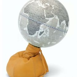 Zofolli "Pungiball" design desk globe on leather base - Amber/Warm Grey - №74