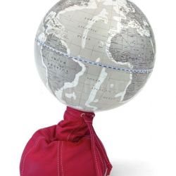 Zofolli "Pungiball" design desk globe on leather base - Scarlet/Warm Grey - №78