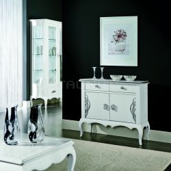 Domus Mobili CREDENZA 2P 2C CON FREGI LACCATO BIANCO + PARTICOLARI FOGLIA ARGENTO - №13