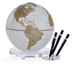 Zofolli "Balance" desk globe with plexiglass base penholder - White/Gold - №81