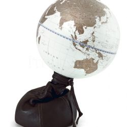 Zofolli "Pungiball" design desk globe on leather base - Chocolate Brown/White Gold - №75