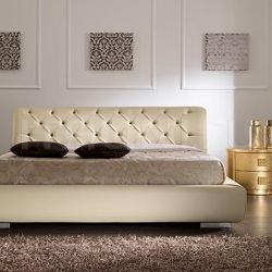 Saber LUNA line, gold leaf, mosaic hendle _ VISION bed, quilted leather with storage, butter-colour leather - №57