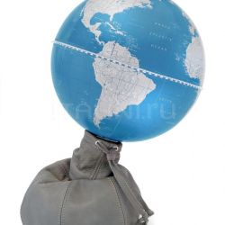 Zofolli "Pungiball" design desk globe on leather base - Stone Grey/ Metallic Blue - №79